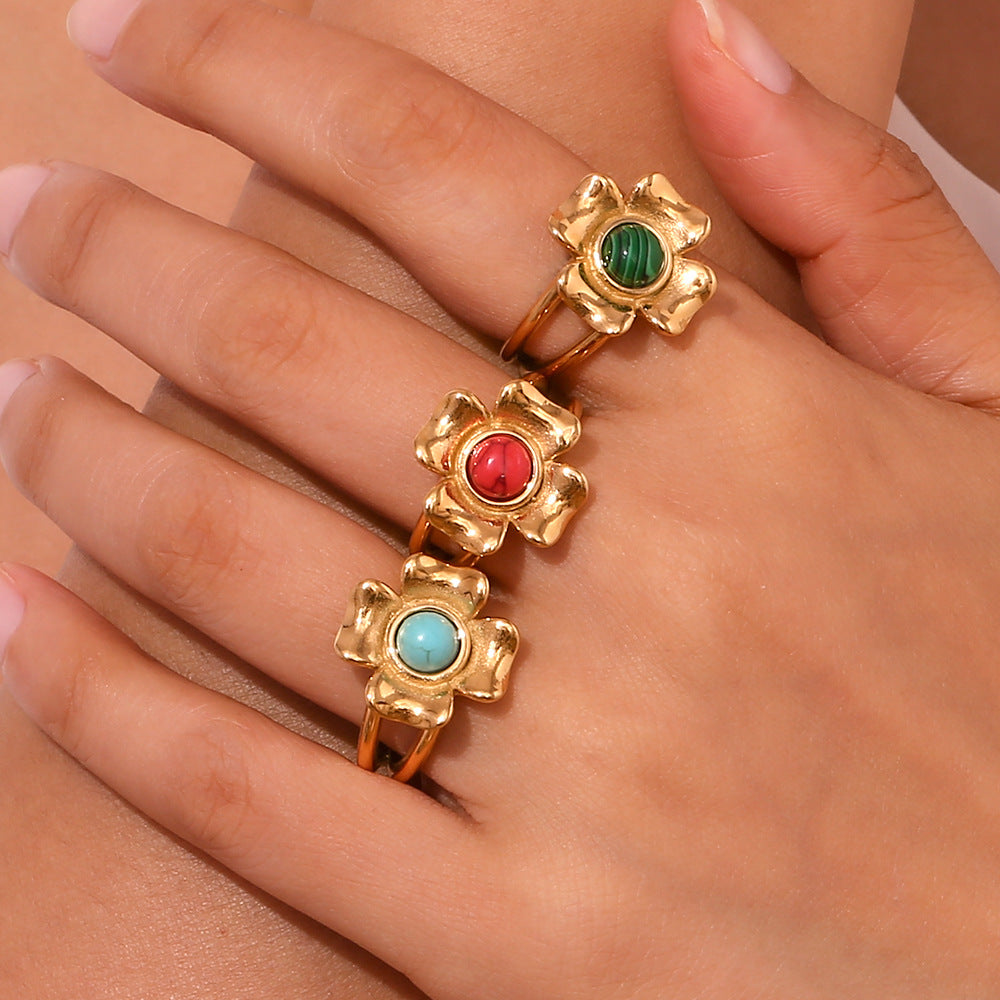 Vintage flower rhyme Sky Stone dream series ring