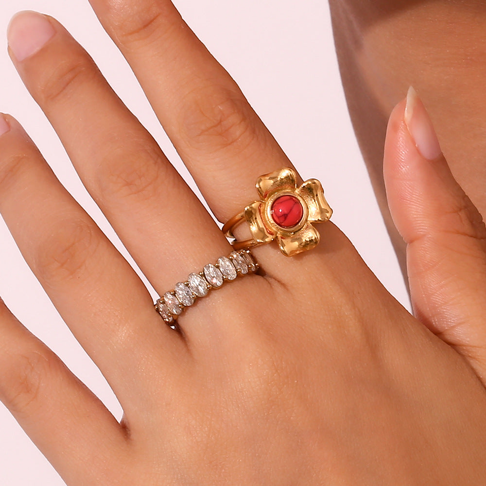 Vintage flower rhyme Sky Stone dream series ring