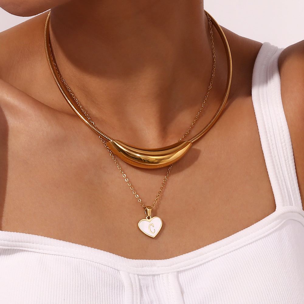 Shell Whispers letter love, stainless steel plated 18 karat gold heart shell 26 letter necklace