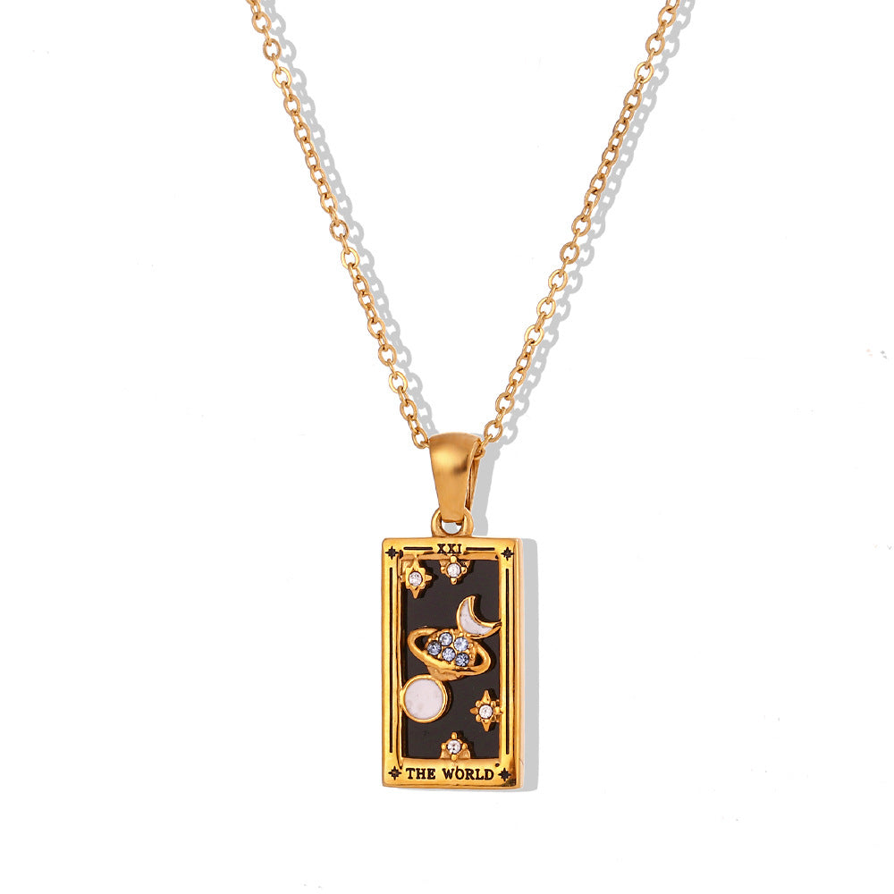 Fashionable retro pop Tarot necklace, waterproof, rust resistant, allergy resistant