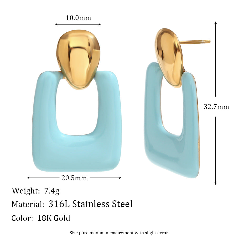 Zamonaviy rangli sirg'alar zanglamaydigan po'latdan yasalgan 18K oltin ichi bo'sh geometrik tikuvli to'rtburchaklar sirg'alar