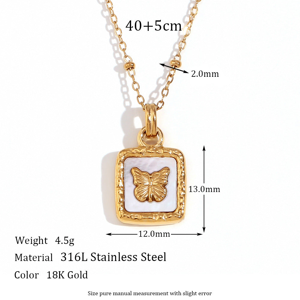 Butterfly dance elegant necklace, titanium steel plated 18K gold shell