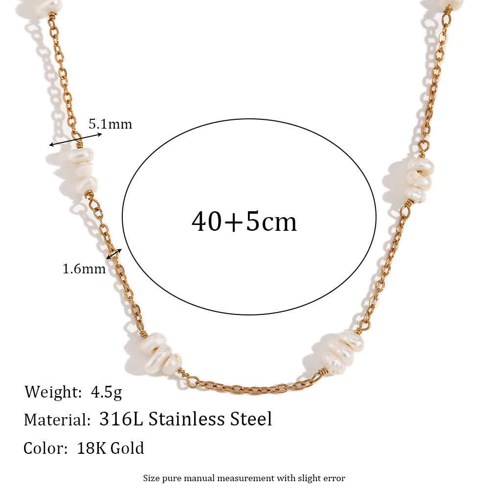 Fashion niche stainless steel plated 18K gold freshwater pearl necklace